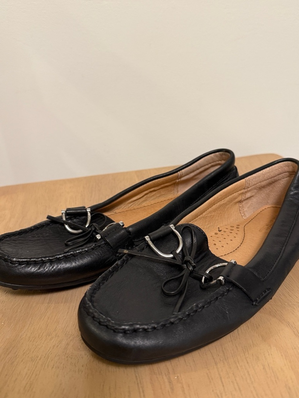 Ralph Lauren Black Leather Moccasin Loafers with Silver Accent